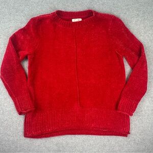 Style&Co Red Chenille Soft Pullover Sweater Women Petite Small Side Slit Stretch
